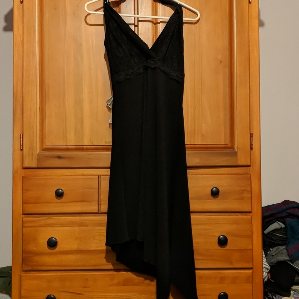 Lace bust asymmetrical halter dress